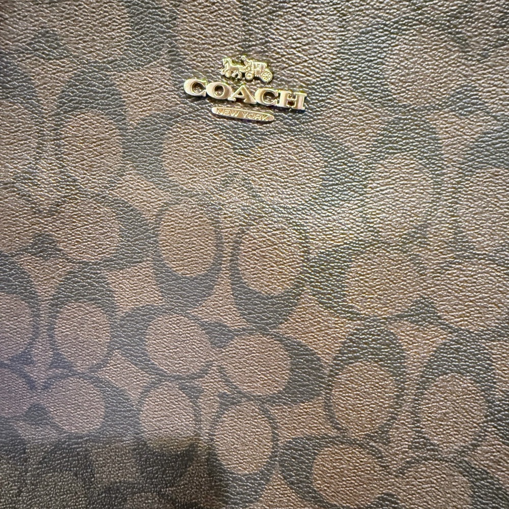 Coach Signature Shoulder Bag Zip Top Tote Brown Black Gold - Picture 3 of 5